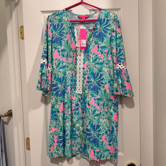 NWT Lilly Pulitzer Hollie 3/4 sleeve tunic dress Soleil Pink Good Hare Day - Picture 2 of 5